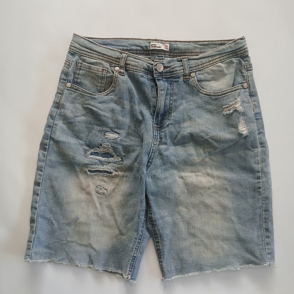 Epic Threads Boys Size 18 Diatressed Stretchy Cutoff Blue Denim Jean Shorts